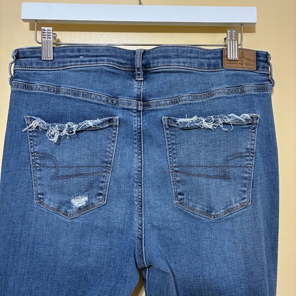 American Eagle Super Hi-Rise Flare Ripped Jeans Women’s 10 Blue - Picture 8 of 11